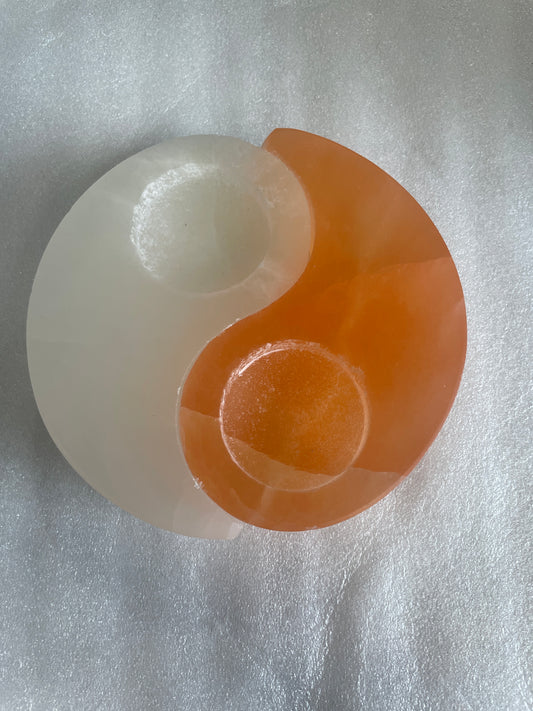 Yin and Yang Candle Holder (Selenite + Orange Selenite)