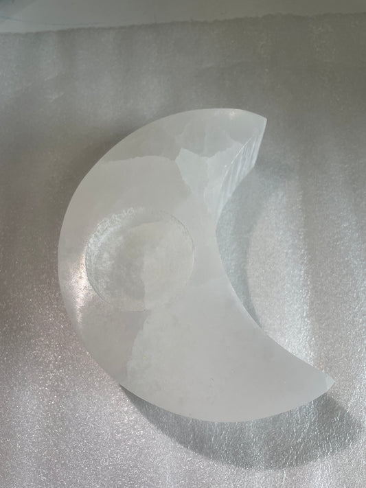 Selenite Moon Candle Holder