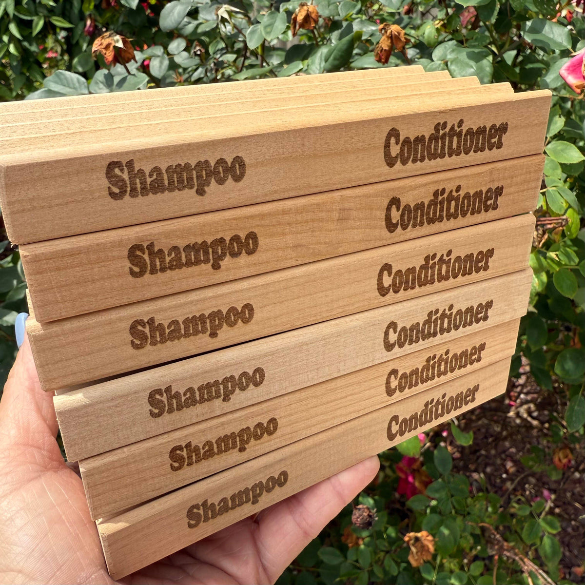 Shampoo and Conditioner Wooden Dish 